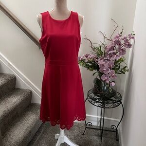 Loft red, knee-length, jewel neckline dress
